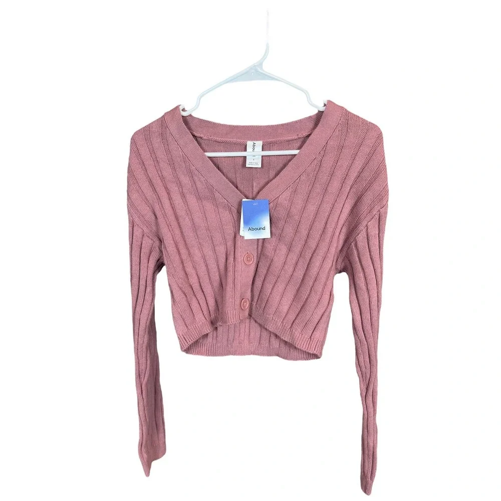 NWT Abound Cropped Button Cardigan Sweater Pink Womens Size Small